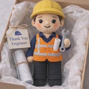 Custom Crochet Engineer Doll, Handmade Amigurumi Engineer Plush, Personalized Engineering Gift for Construction Lover